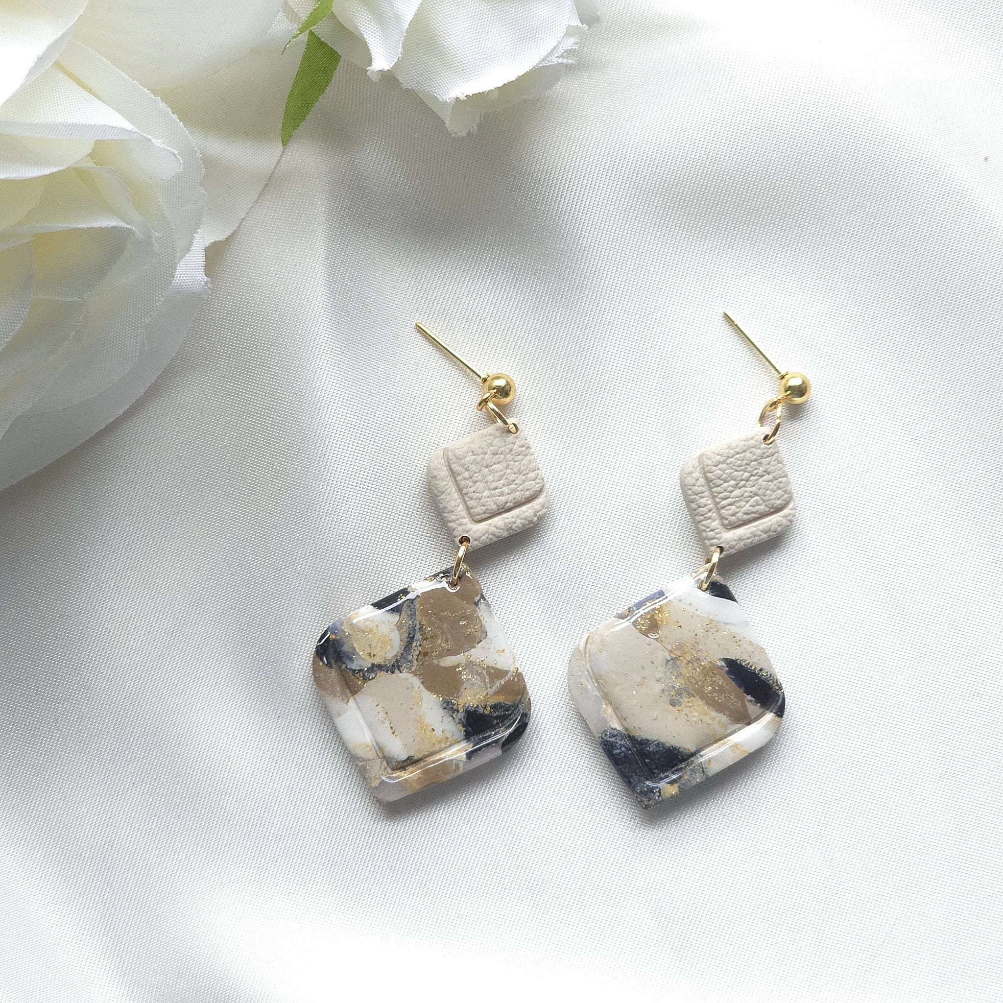 Aurora Neutral Marble Style Drop Earring - 1