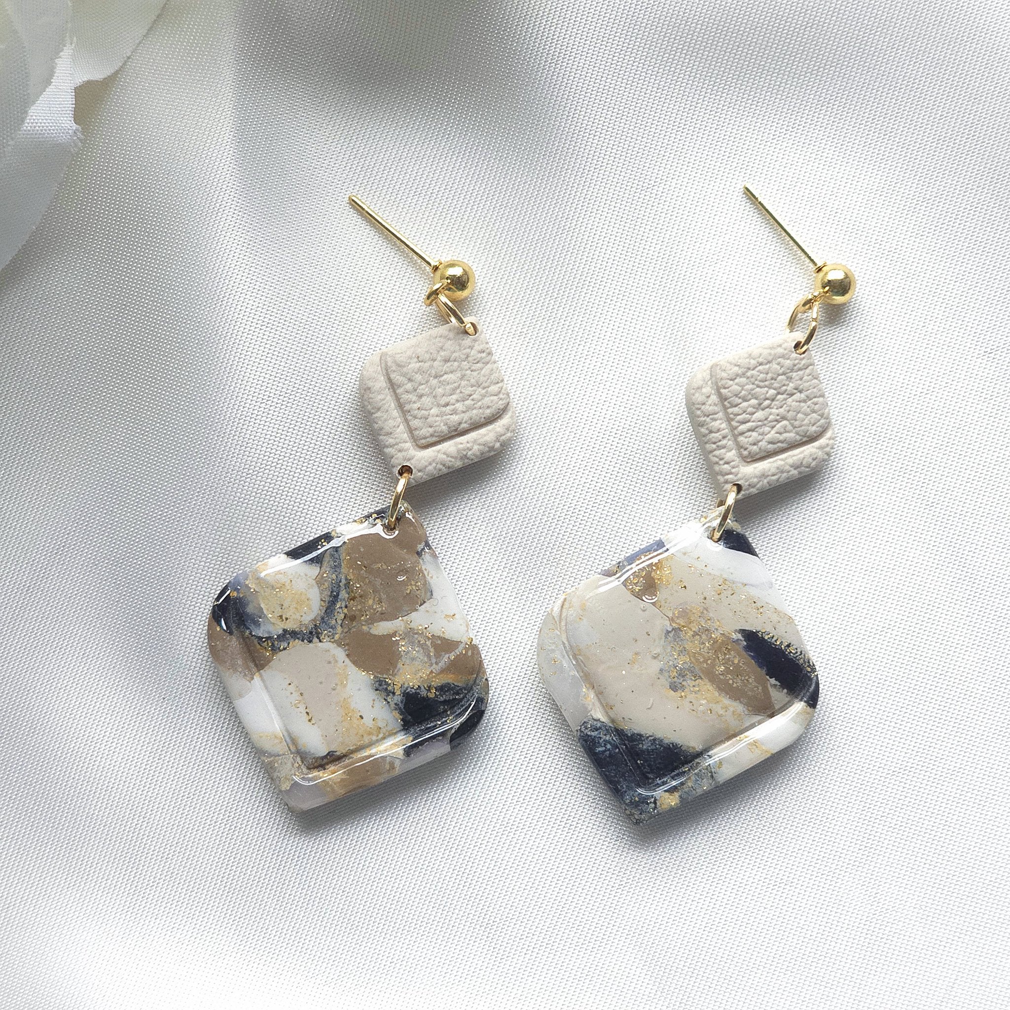 Aurora Neutral Marble Style Drop Earring - 2