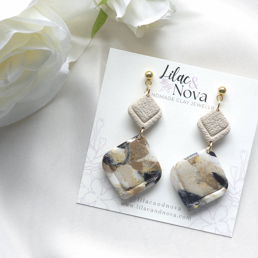 Aurora Neutral Marble Style Drop Earring - 3
