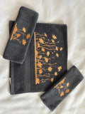 Flower Garden Towel Set - Grey Towel - Yellow Embroidery - 1