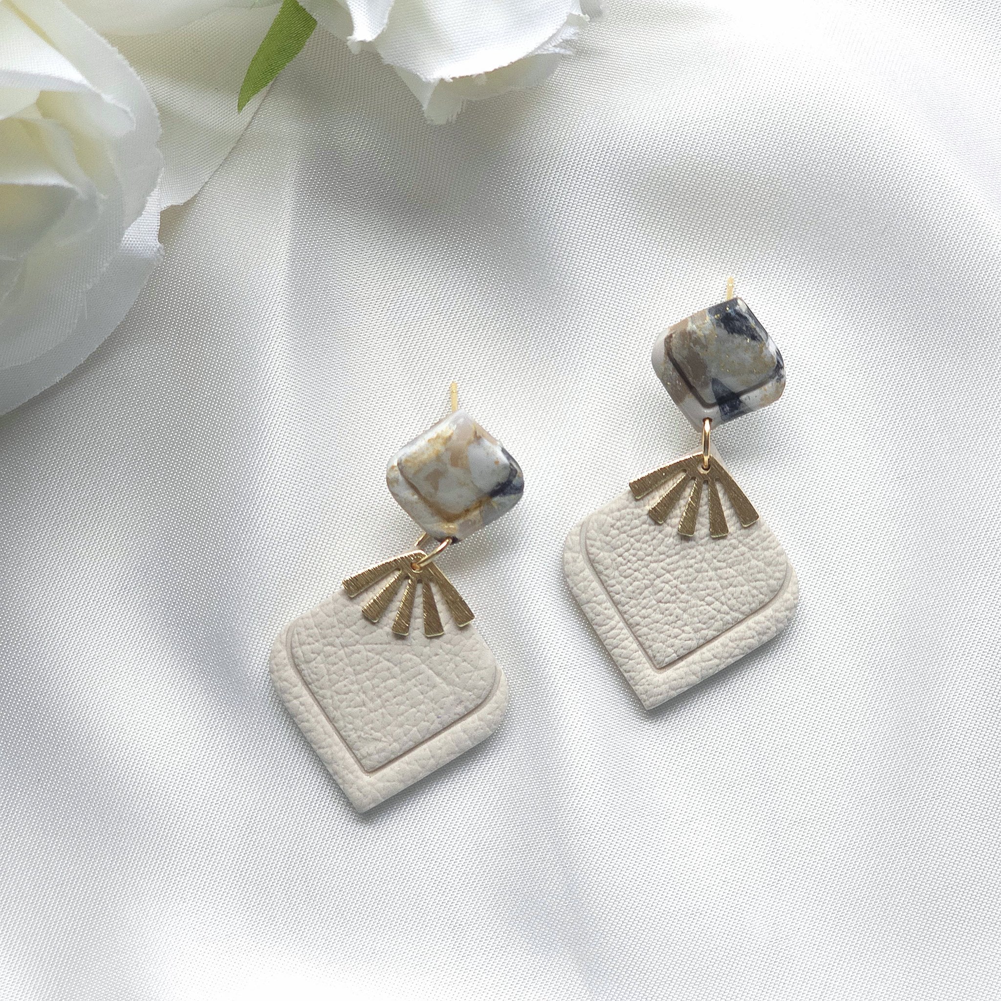 Aurora Neutral Marble Post Dangle Earring - 1