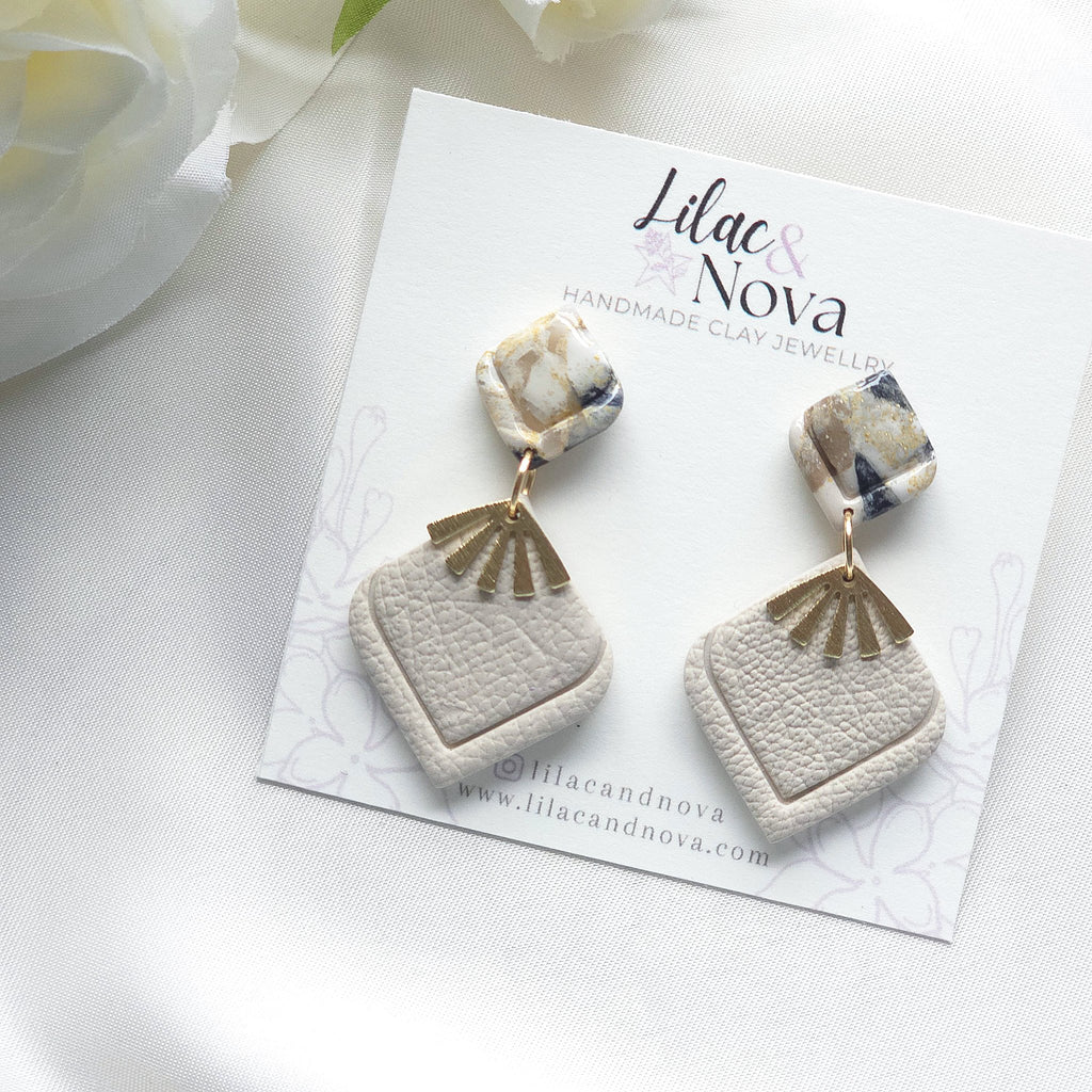 Aurora Neutral Marble Post Dangle Earring - 3