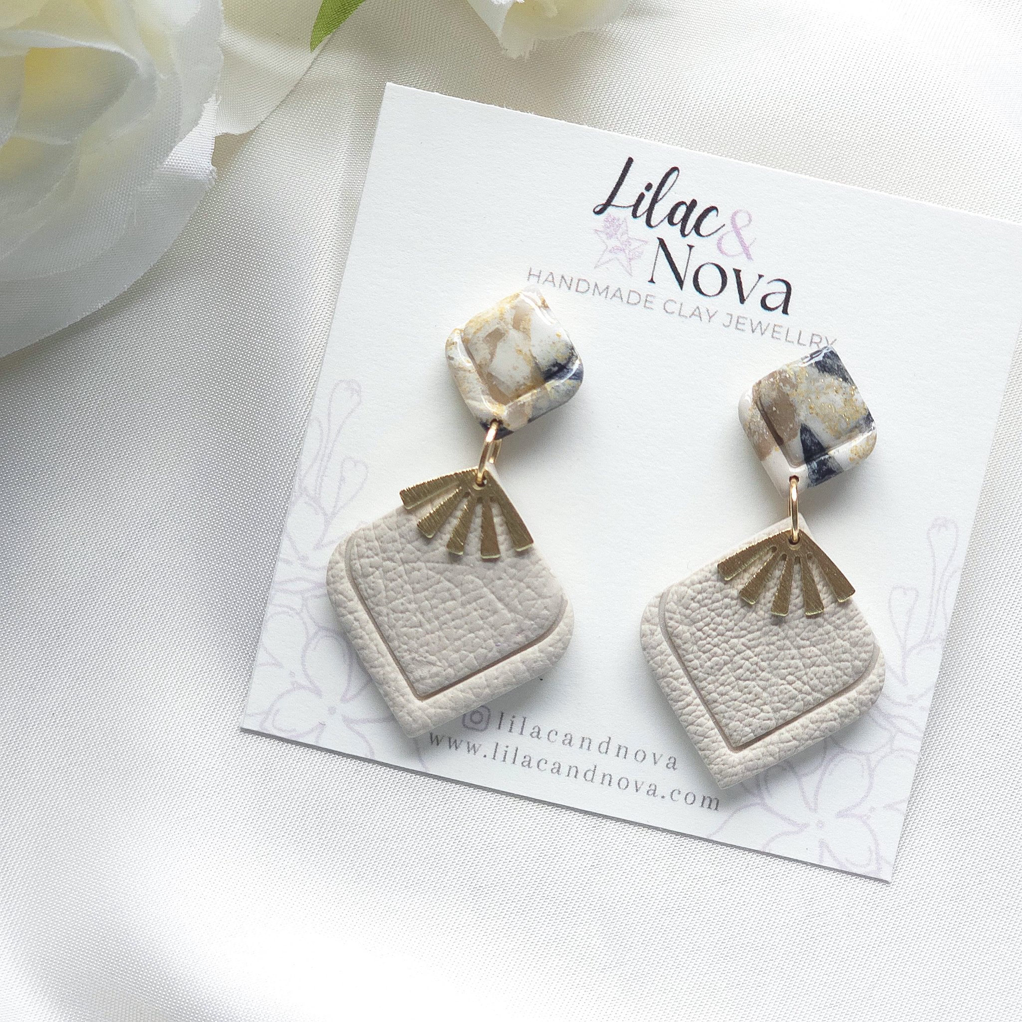 Aurora Neutral Marble Post Dangle Earring - 3