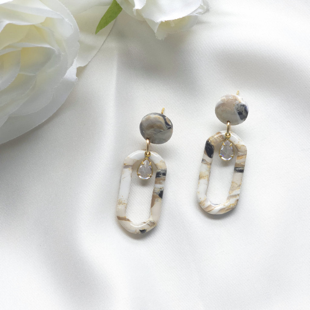 Celeste Neutral Marble Gem Accent Drop Earring - 1