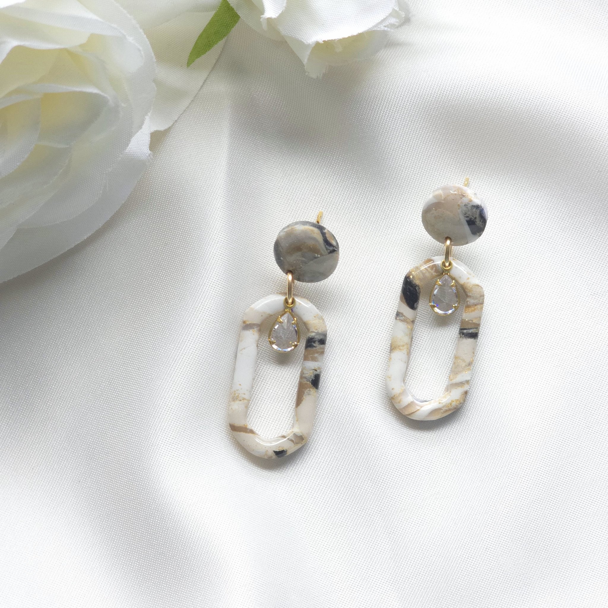 Celeste Neutral Marble Gem Accent Drop Earring - 1