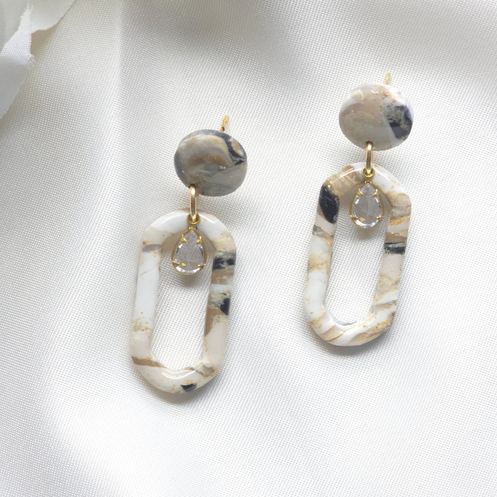 Celeste Neutral Marble Gem Accent Drop Earring - 2