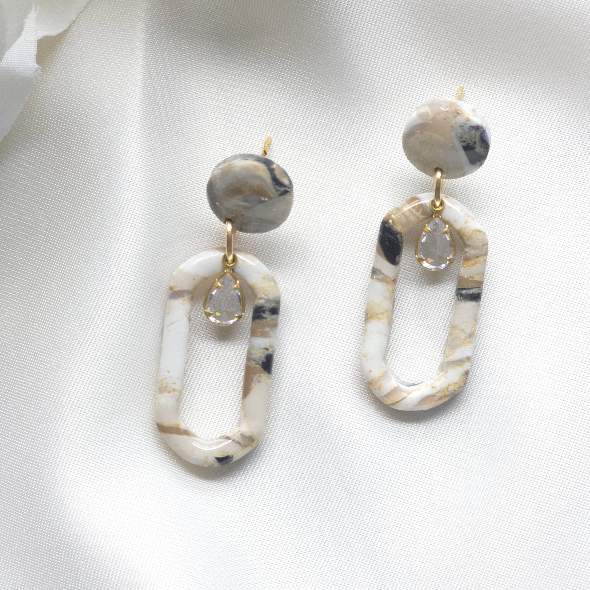 Celeste Neutral Marble Gem Accent Drop Earring - 2