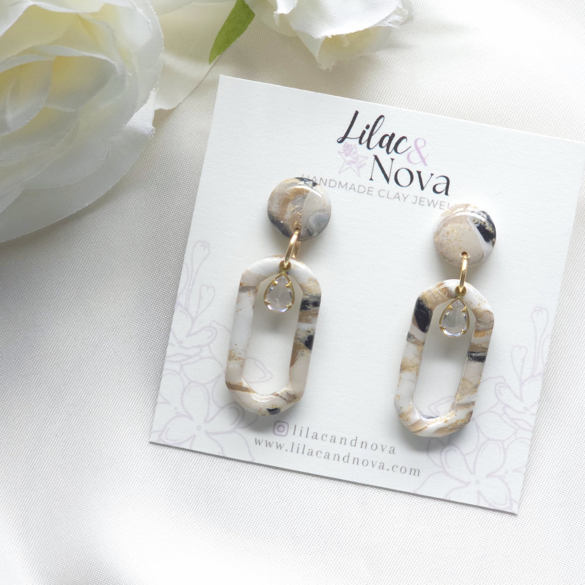 Celeste Neutral Marble Gem Accent Drop Earring - 3