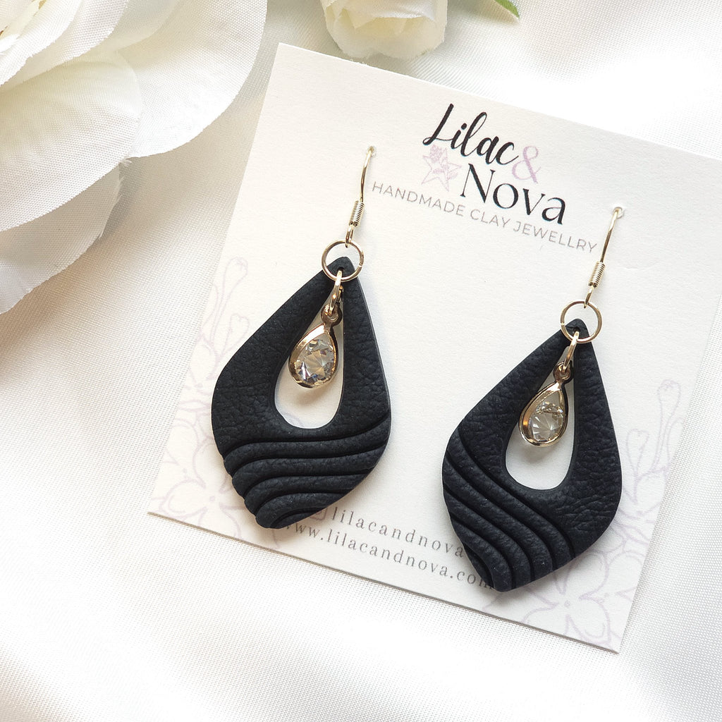 Luna Black Gem Accent Drop Earring - 3