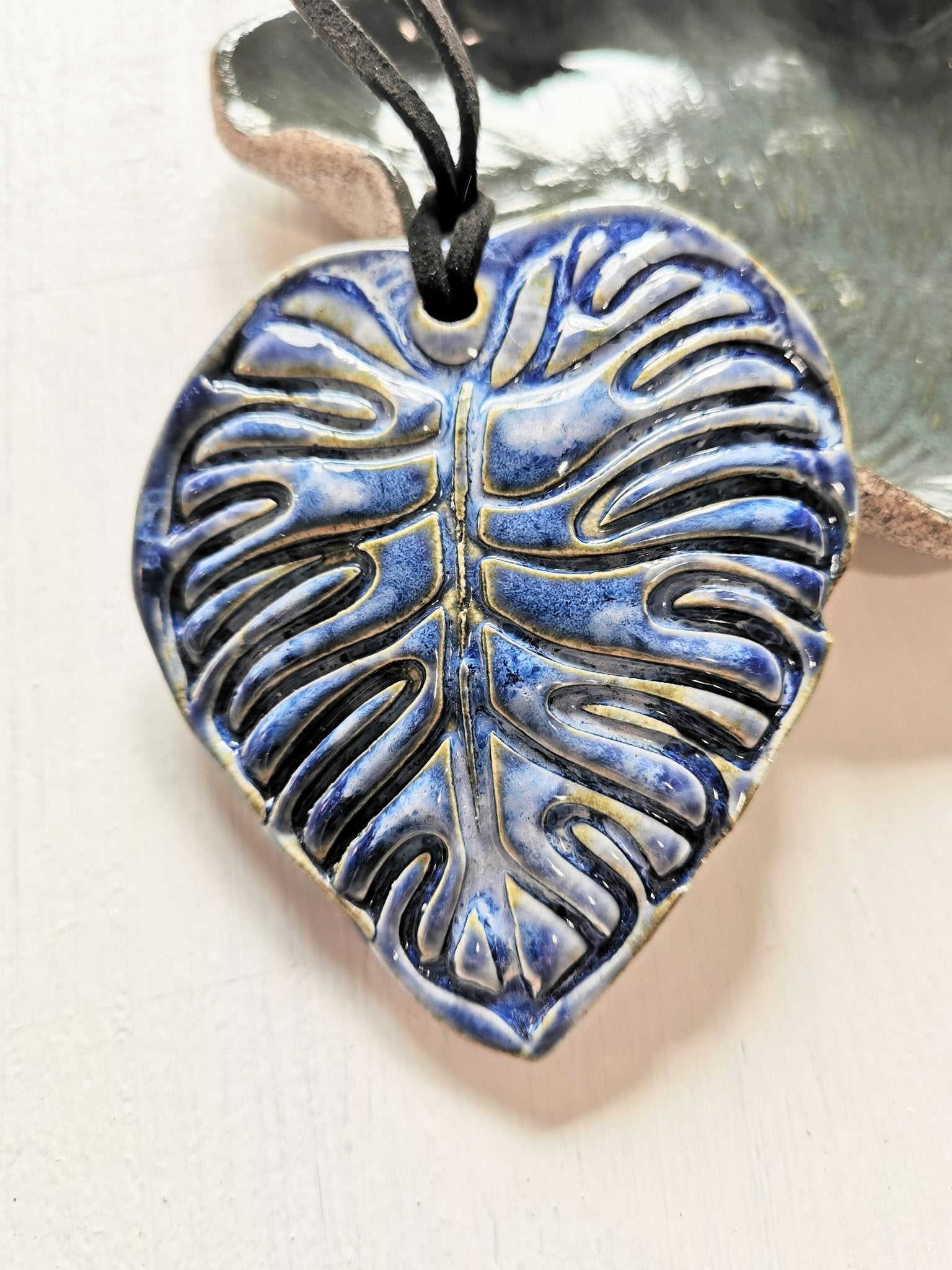 SLP - Blue Monstera Pendant Necklace - 1