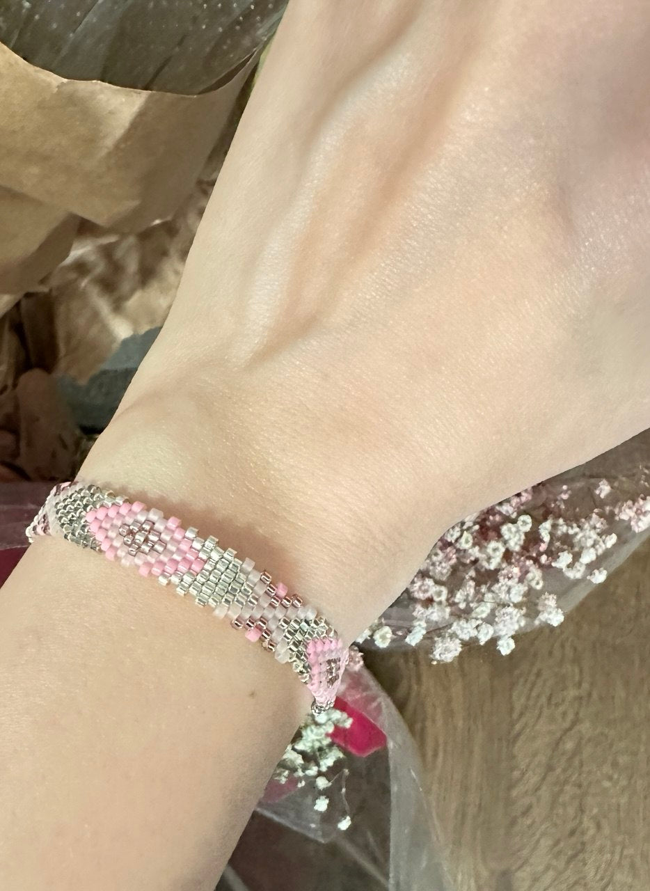 Miyuki Bracelet | Pink tone color, with adjustable thread - 3