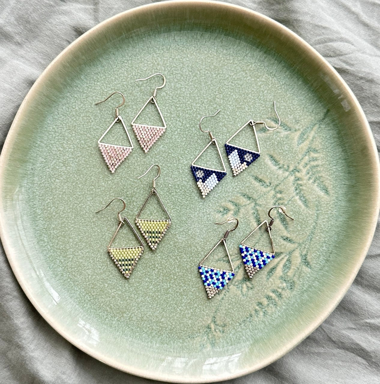 Miyuki earrings | Triangle/cylinder, hook earing, different color & pattern - 1