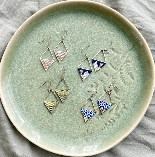 Miyuki earrings | Triangle/cylinder, hook earing, different color & pattern - 1