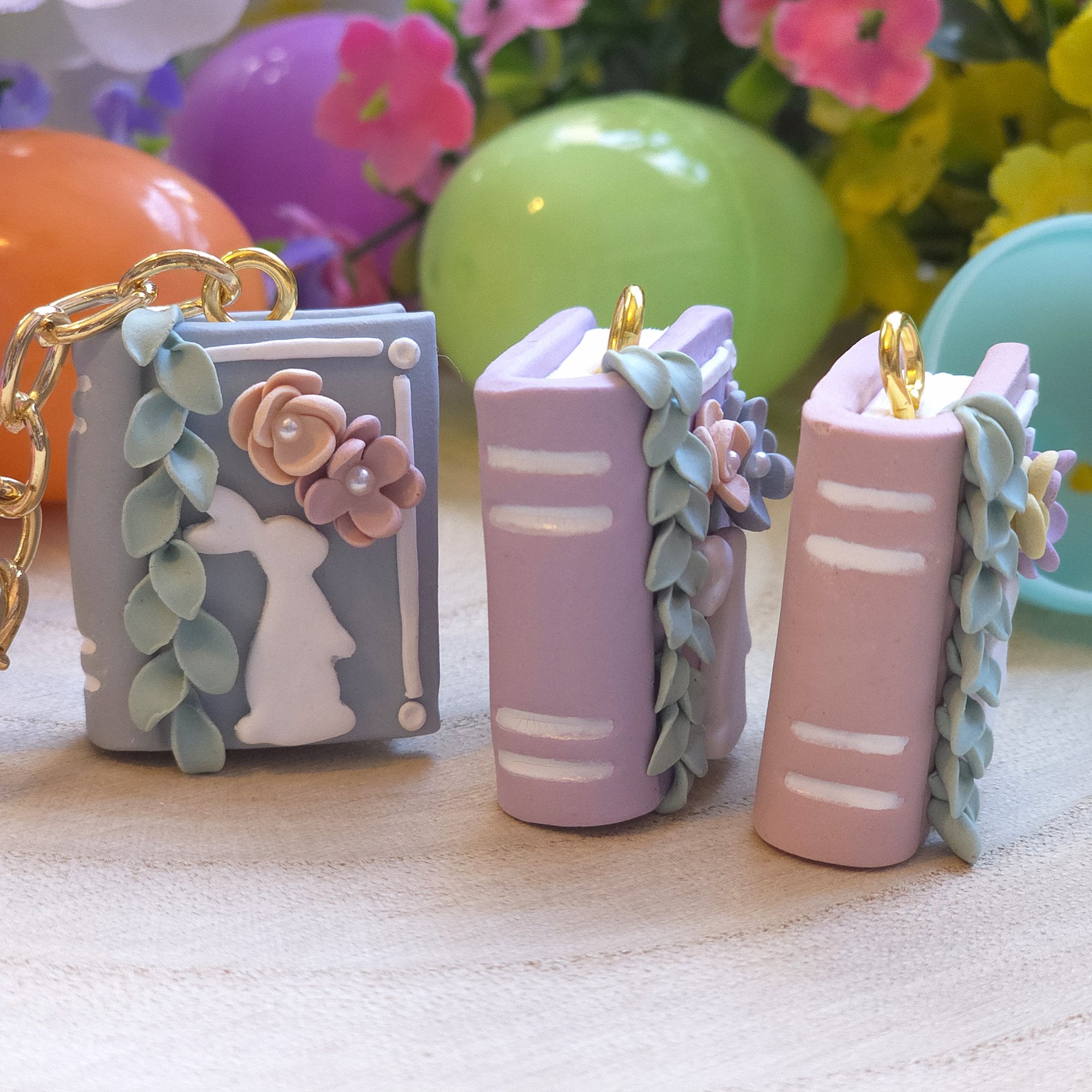 Bunny Bloom Pastel Book Keychain Charm
