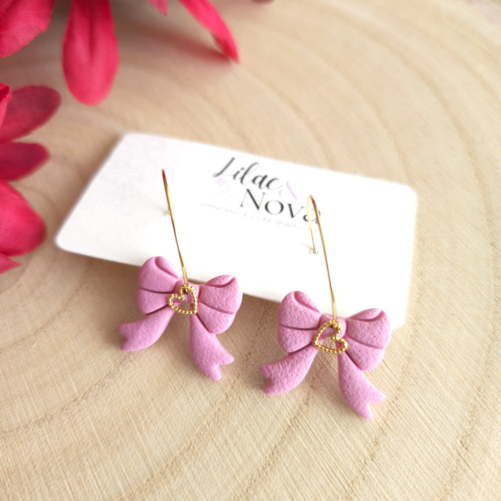 Lilacandnova - Bow Hoop with Gold Heart Accent
