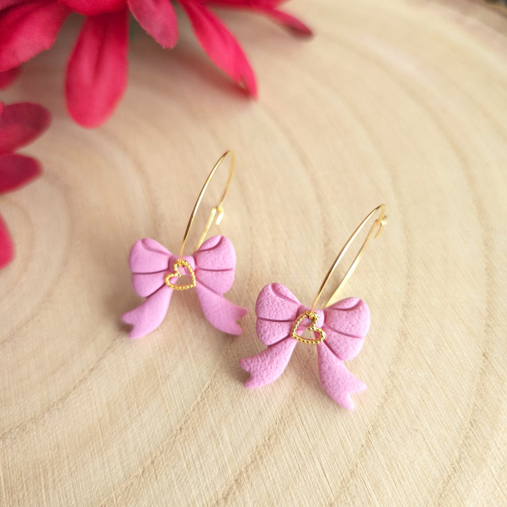 Lilacandnova - Bow Hoop with Gold Heart Accent