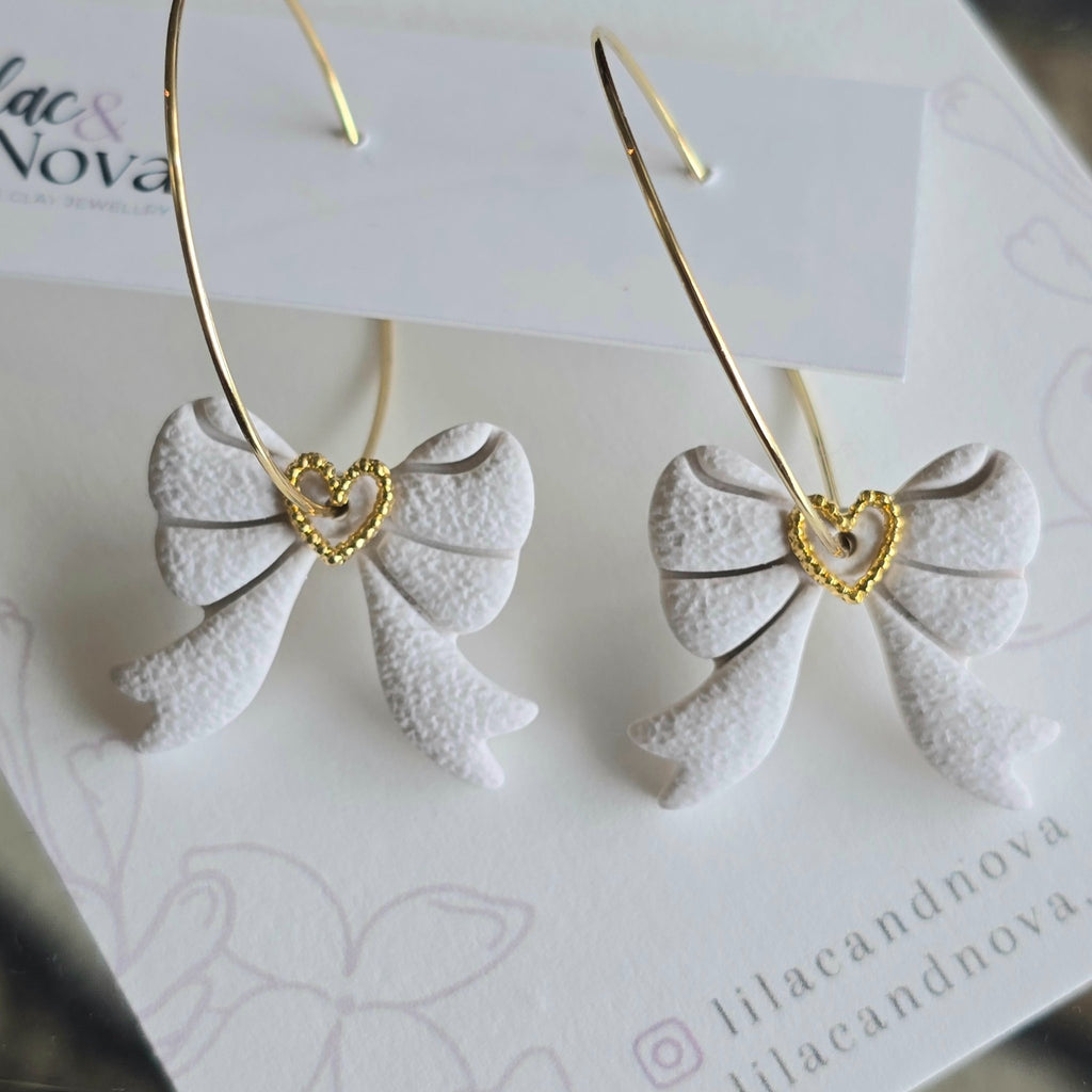 Lilacandnova - Bow Hoop with Gold Heart Accent