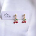 Cherry Gold Tone Red Enamel Drop Earring