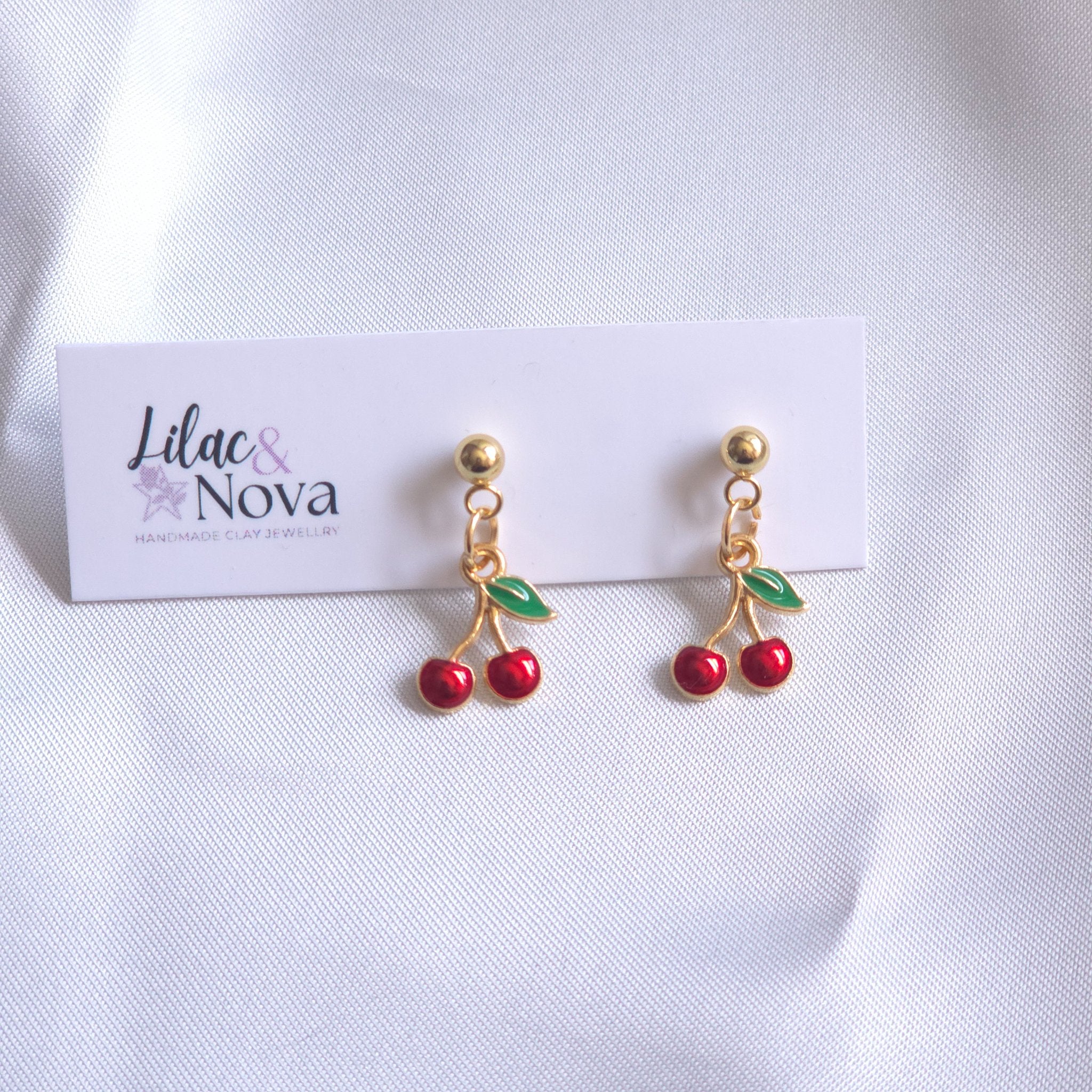Cherry Gold Tone Red Enamel Drop Earring