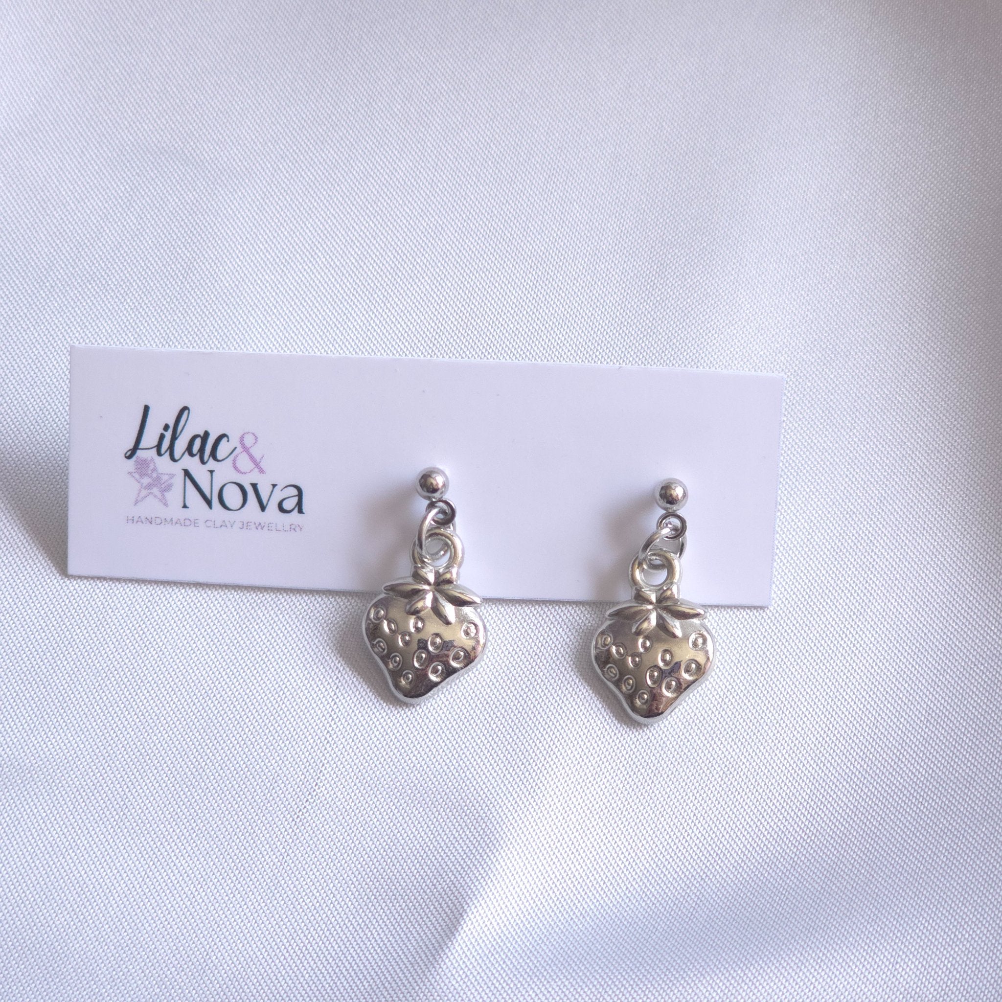 Strawberry Silver Tone Drop Earring